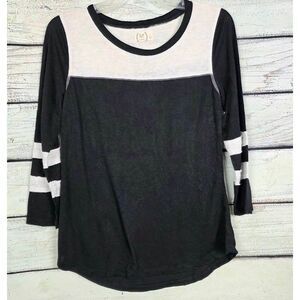 Maurices 24/7 Black White Striped Sleeve Top S